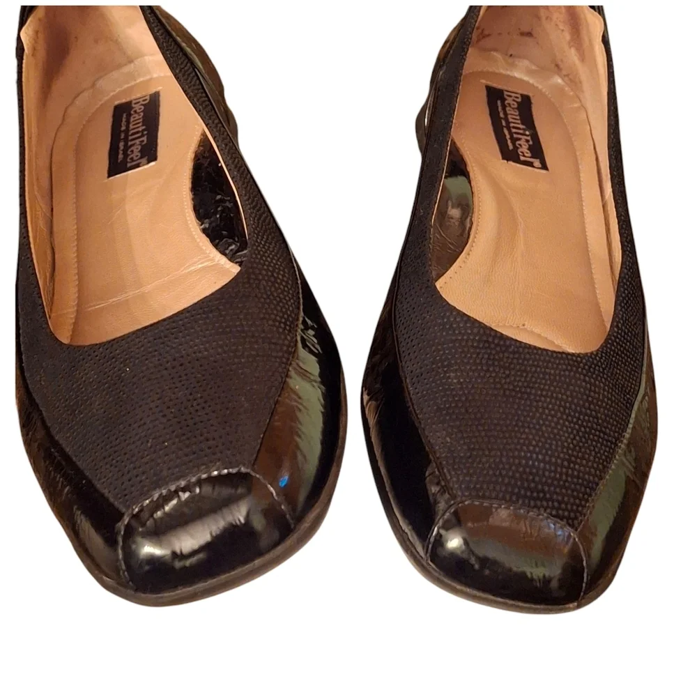 BeautiFeel Shoes Patent Cap Toe Leather Black Slip-on Heel Loafers Size 41/10 - Picture 12 of 16